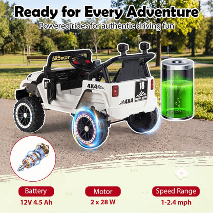 DirectDeals 12V Kids Ride On Truck with Remote Control, white 4x4 off-road jeep, 3 speeds on Tampa Home & Garden Store