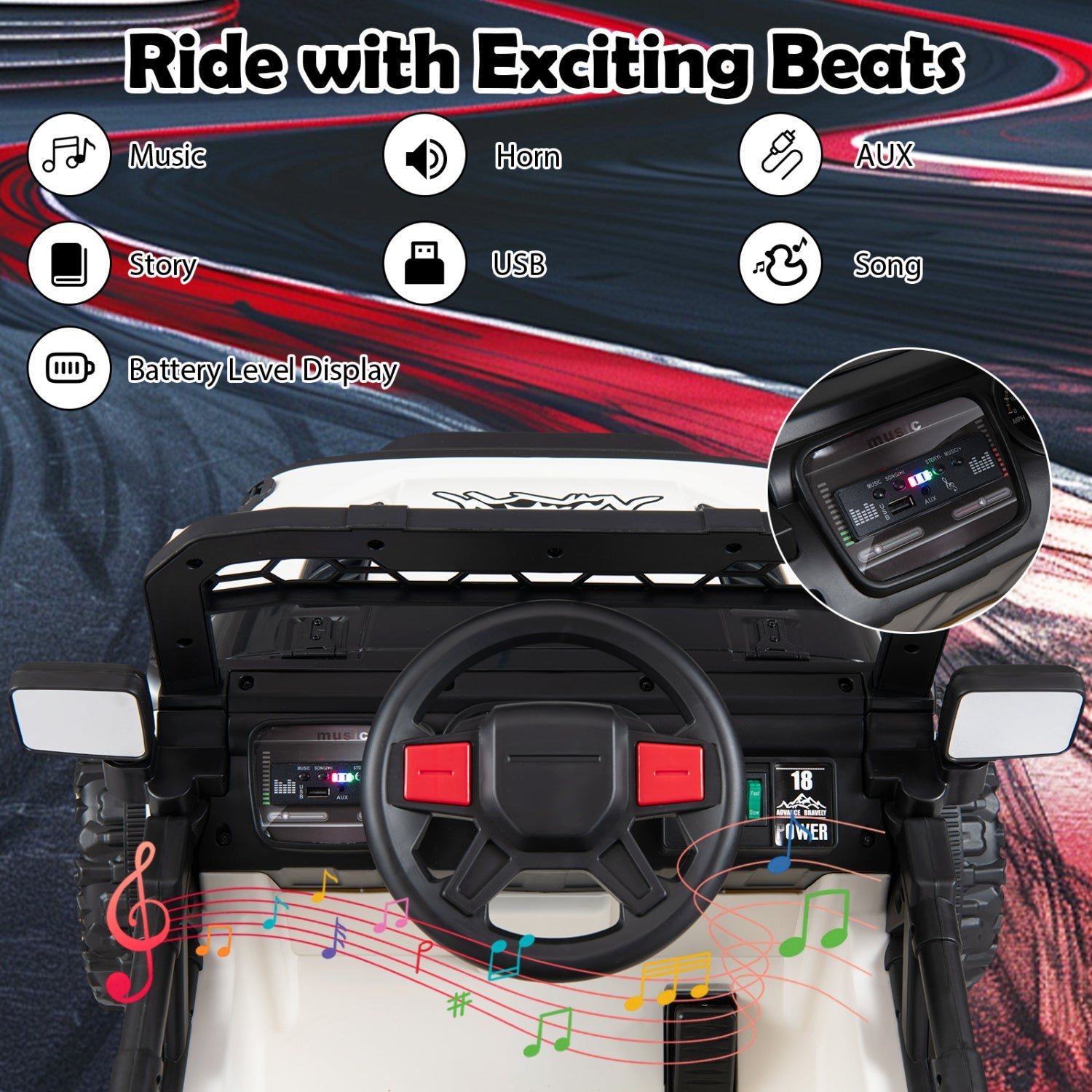 12V Kids Ride On Truck by DirectDeals with remote control and 3 speeds on music display on Tampa Home & Garden Store