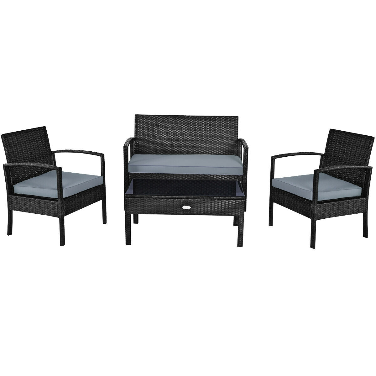 Juego de muebles de patio de ratán de 4 piezas con cojines, sofá de dos plazas y mesa - Marrón
