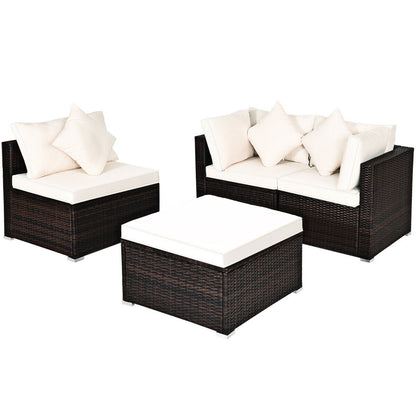 Juego de muebles de mimbre de ratán para patio y jardín de 4 piezas con cojines - Negro