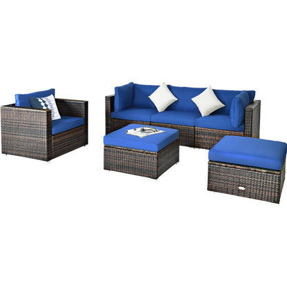 Juego de muebles de patio de ratán de 6 piezas con cojín seccional - Negro