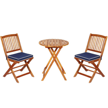 3 Pieces Patio Folding Bistro Set with Padded Cushion and Round Coffee Table-Navy