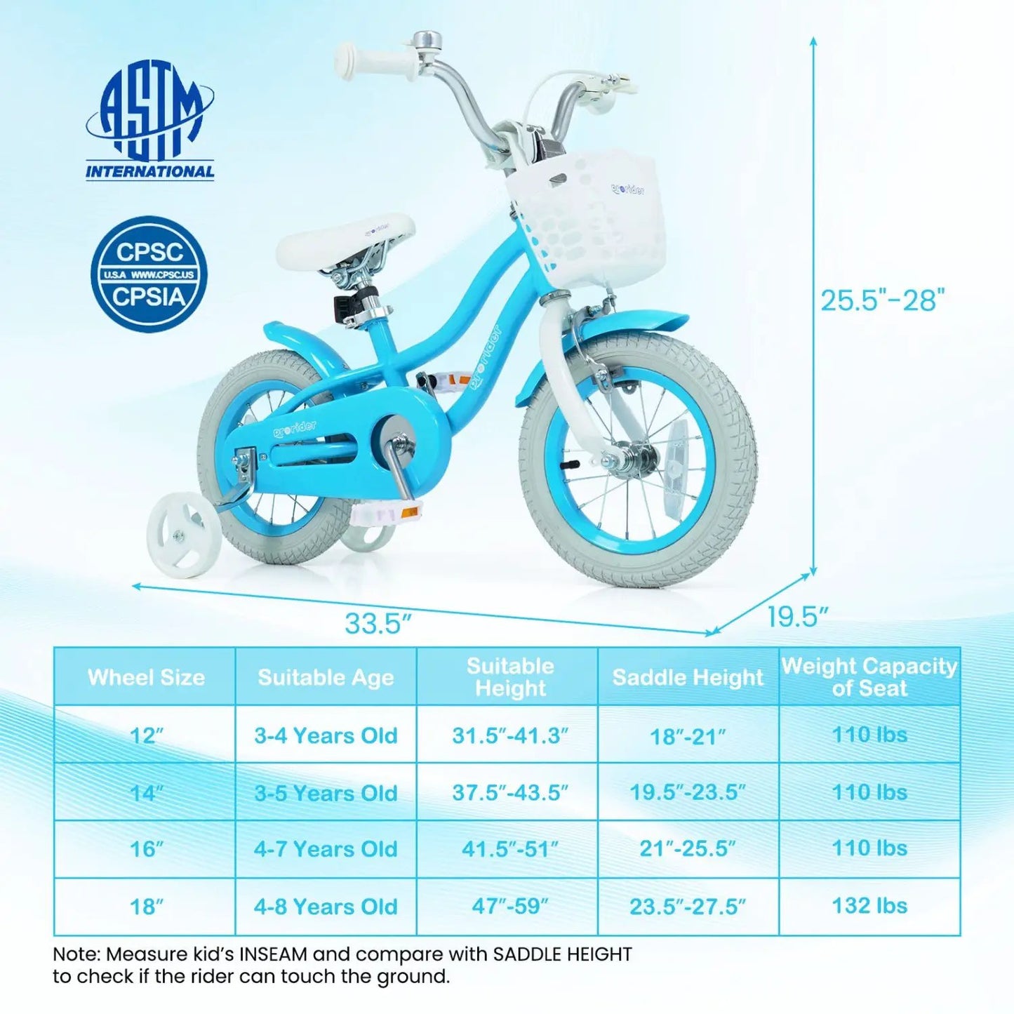 Kids Bike 12 Inches with Training Wheels and Seat