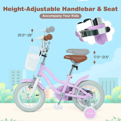 Kids 12-Inch Bike with Training Wheels and Basket