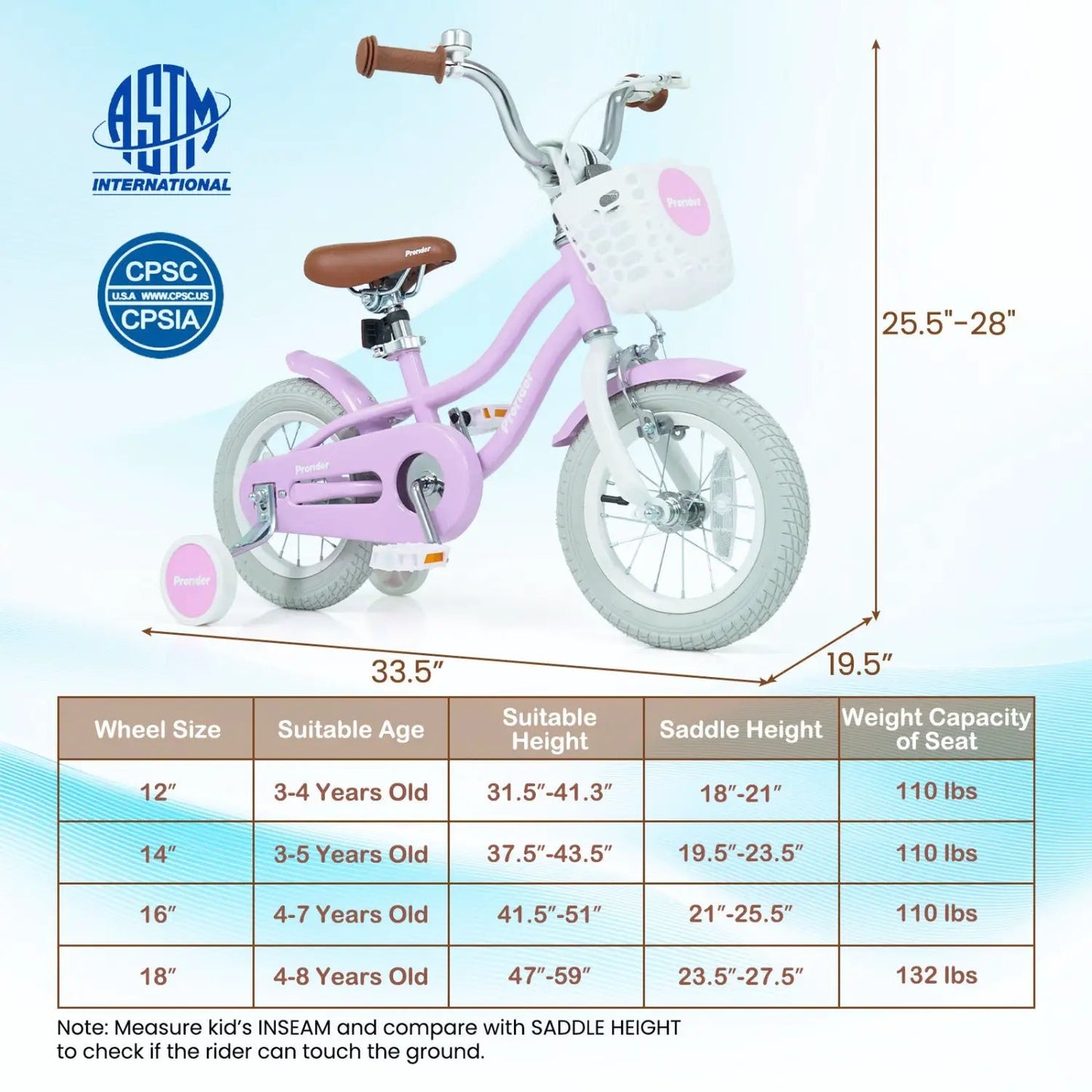 Kids 12-Inch Bike with Training Wheels and Basket