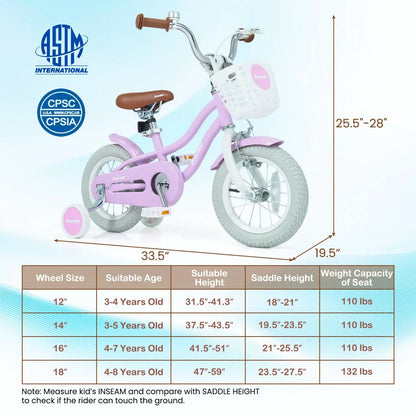 Kids 12-Inch Bike with Training Wheels and Basket