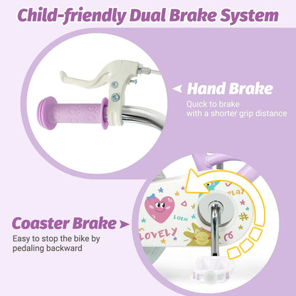Kids Bike 12 18 Inch with Training Wheels Purple