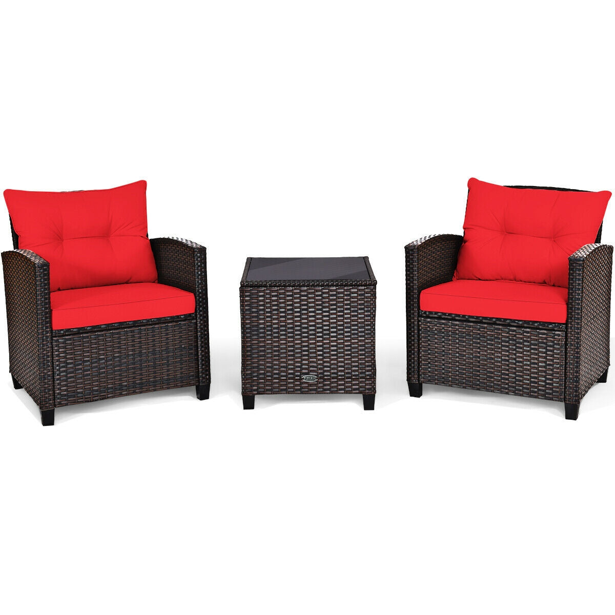 3 Pcs Patio Rattan Furniture Set Cushioned Conversation Set Coffee Table -Black