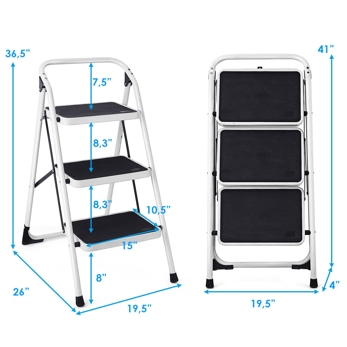 Escalera plegable de 3 peldaños con empuñadura y plataforma antideslizante