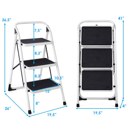 Escalera plegable de 3 peldaños con empuñadura y plataforma antideslizante