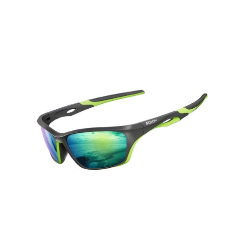 Polarized impact-resistant sunglasses BikerZoneZ with neon lime accents blue-green lenses on Tampa Home & Garden Store