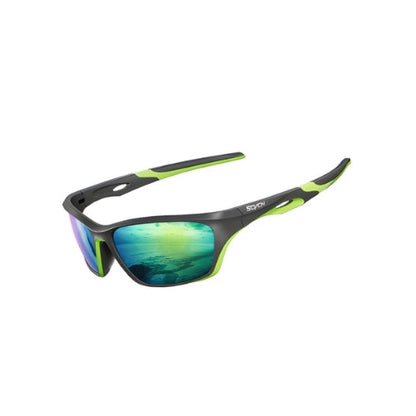 Polarized impact-resistant sunglasses BikerZoneZ with neon lime accents blue-green lenses on Tampa Home & Garden Store