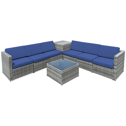 8 Piece Wicker Sofa Rattan Dinning Set Patio Furniture with Storage Table-Red