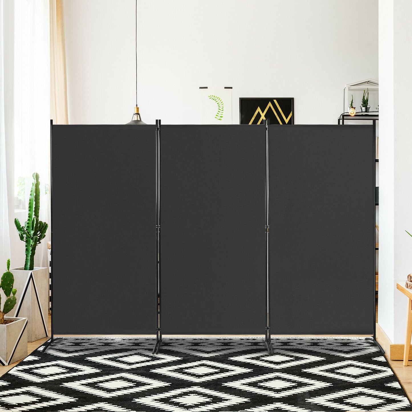 Separador de ambientes de 3 paneles, pantalla plegable para privacidad en la oficina - Negro