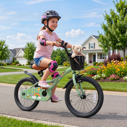 Girls 12-inch DirectDeals bike with training wheels, front basket and teddy bear, green on Tampa Home & Garden Store