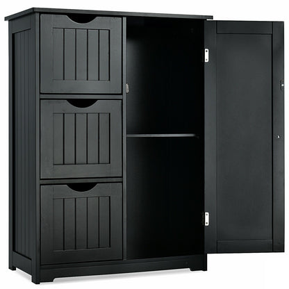 Armario de suelo para baño, armario de almacenamiento lateral con 3 cajones y 1 compartimento - Negro