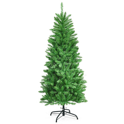 6ft PVC Hinged Pre-lit Artificial Fir Pencil Christmas Tree with 150 Lights on black stand on Tampa Home & Garden Store