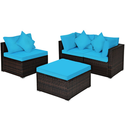 Juego de muebles de mimbre de ratán para patio y jardín de 4 piezas con cojines - Negro