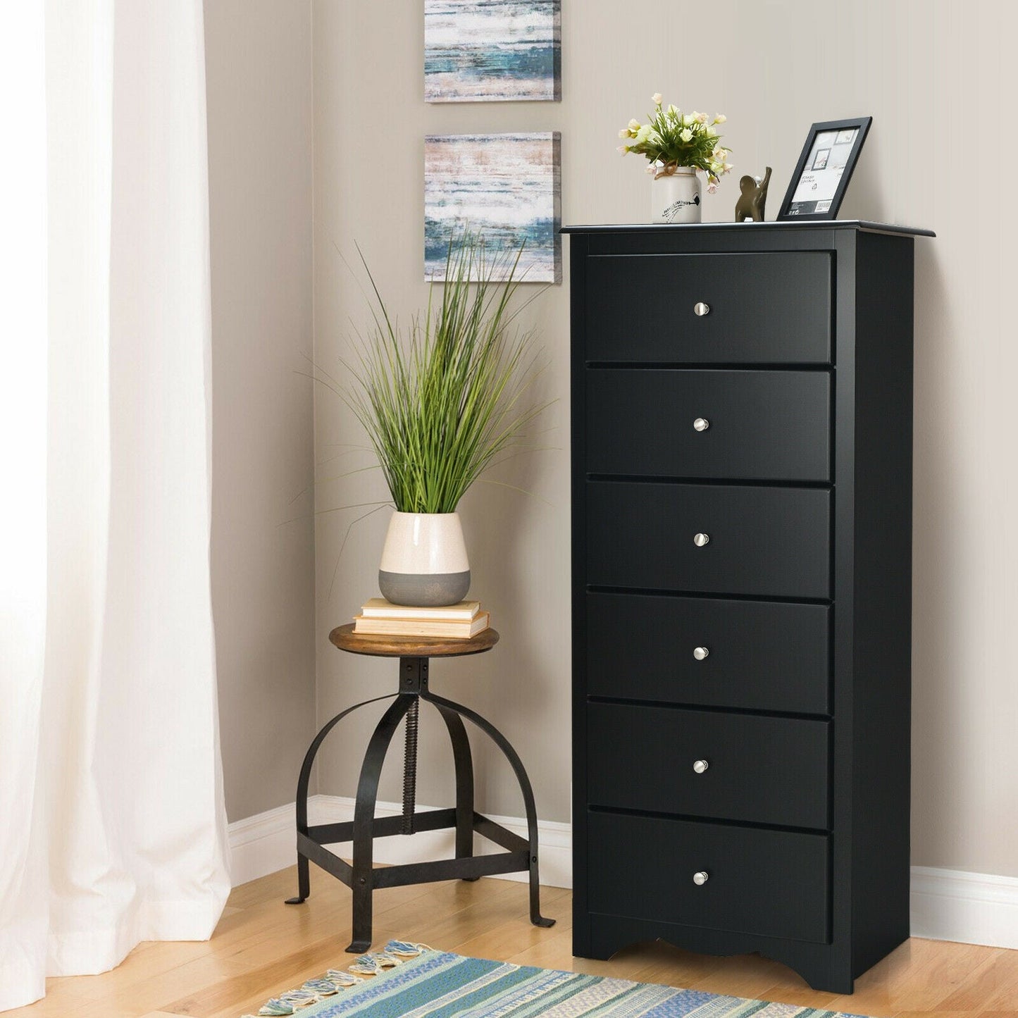 Cómoda de 6 cajones, mueble de almacenamiento de ropa para dormitorio - Negro