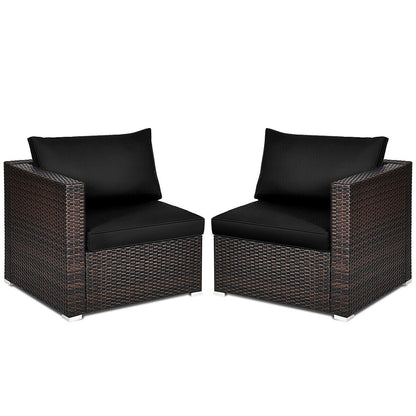 2PCS Patio Rattan Sectional Conversation Sofa Set-Black