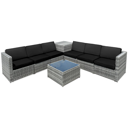 8 Piece Wicker Sofa Rattan Dinning Set Patio Furniture with Storage Table-Red