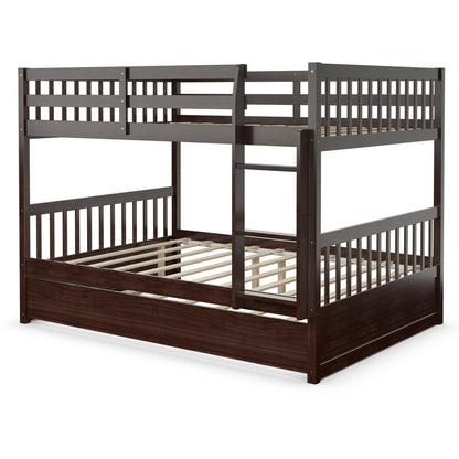 Cama litera matrimonial sobre matrimonial de plataforma de madera con escalera - Marrón