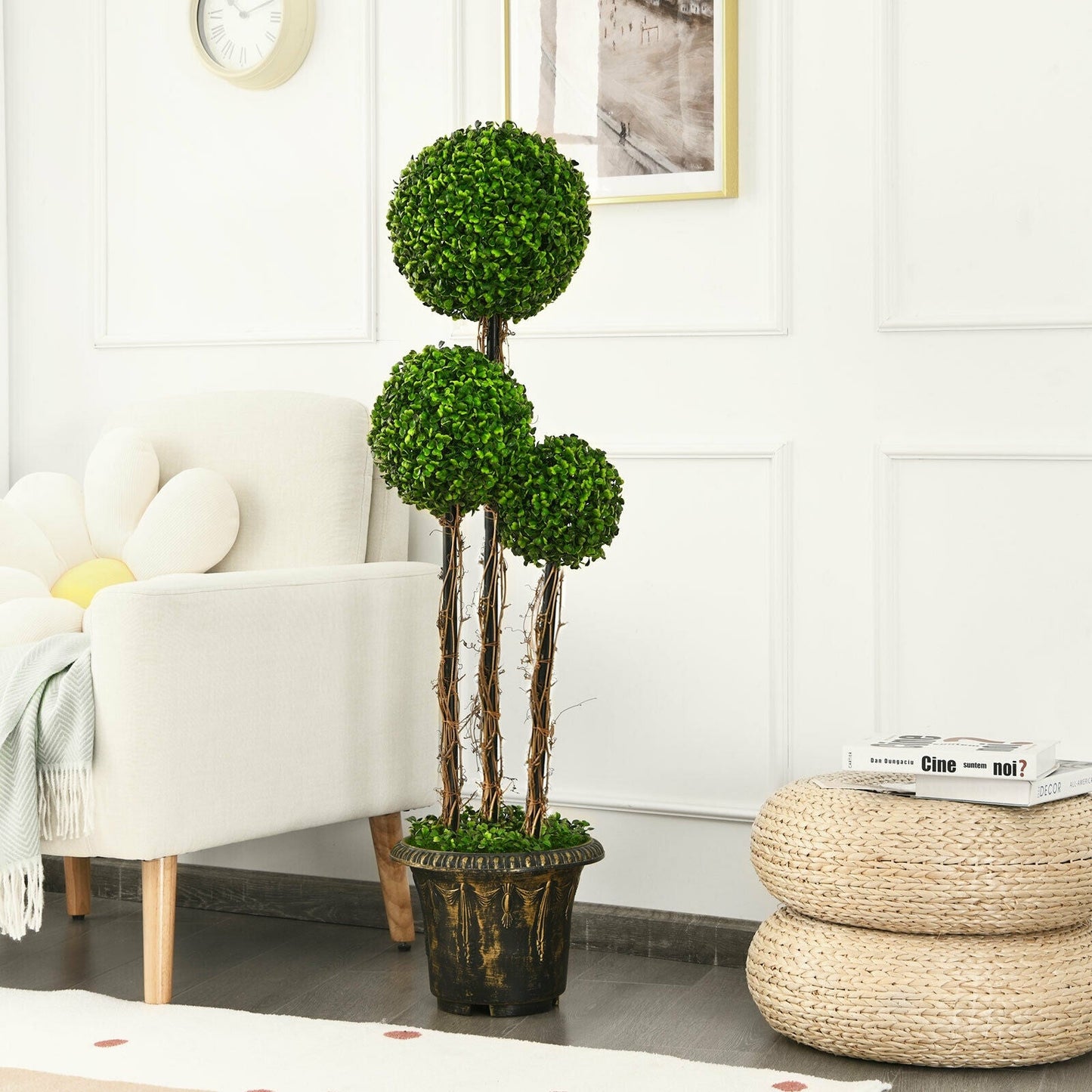 Planta de topiario artificial resistente a los rayos UV de 4 pies con triple bola