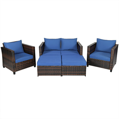 5 Pieces Patio Cushioned Rattan Furniture Set-White