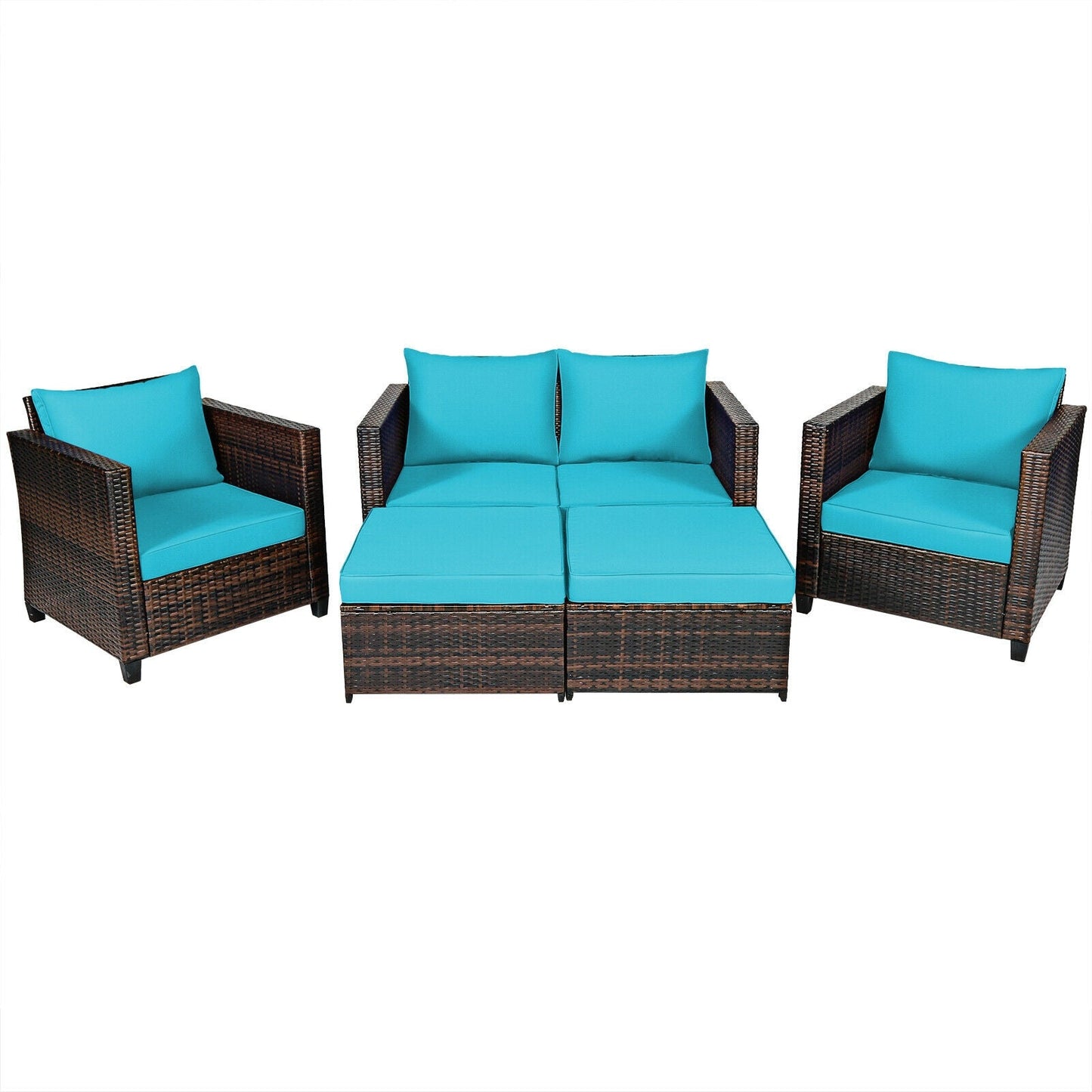 5 Pieces Patio Cushioned Rattan Furniture Set-White