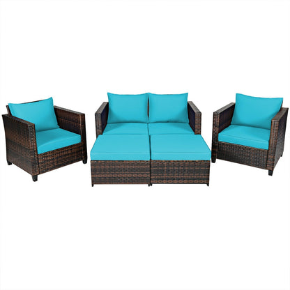 5 Pieces Patio Cushioned Rattan Furniture Set-White