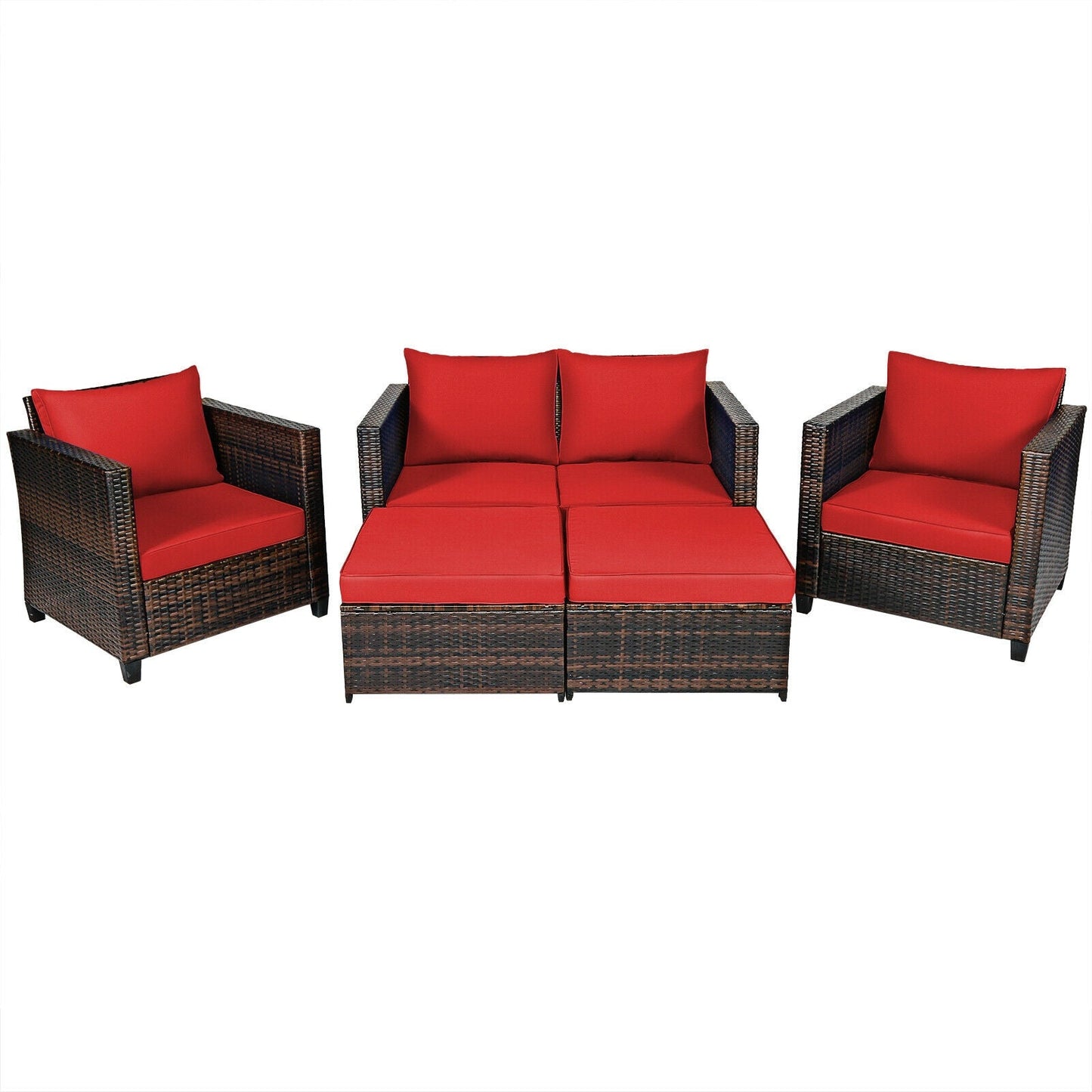 5 Pieces Patio Cushioned Rattan Furniture Set-White