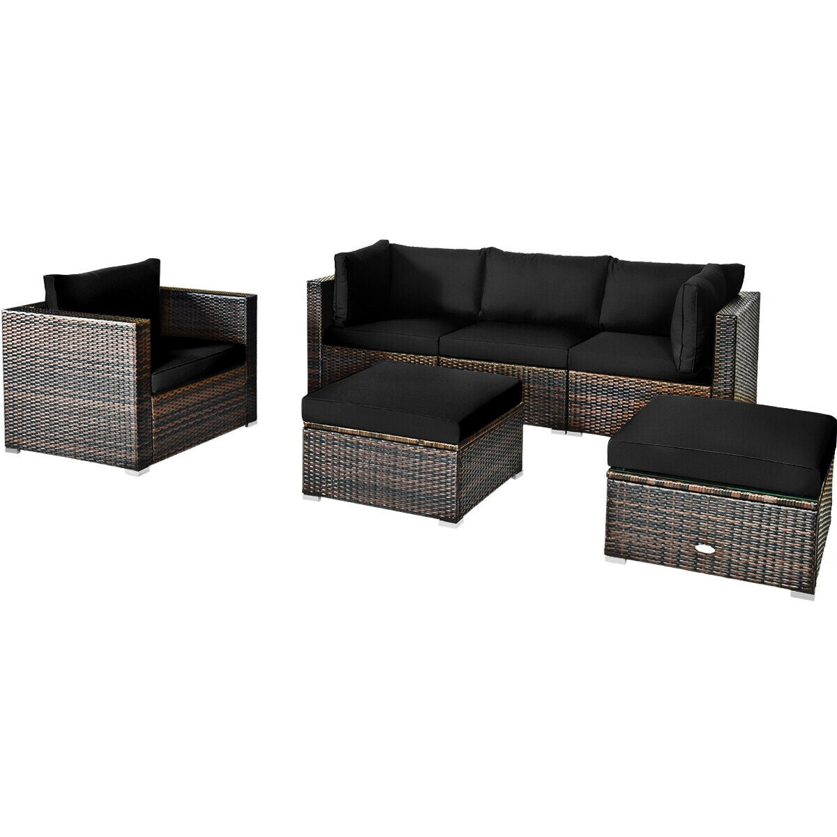 Juego de muebles de patio de ratán de 6 piezas con cojín seccional - Negro