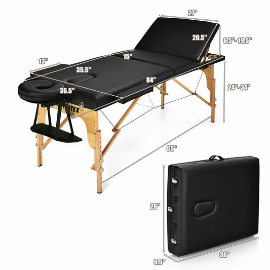 3 Fold Portable Adjustable Massage Table with Carry Case - Tampa Home & Garden Store