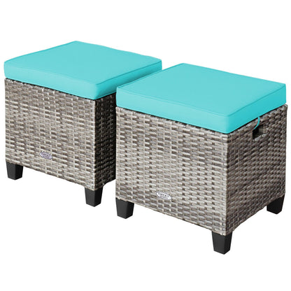 2 taburetes de mimbre de ratán para patio con cojines extraíbles - Rojo