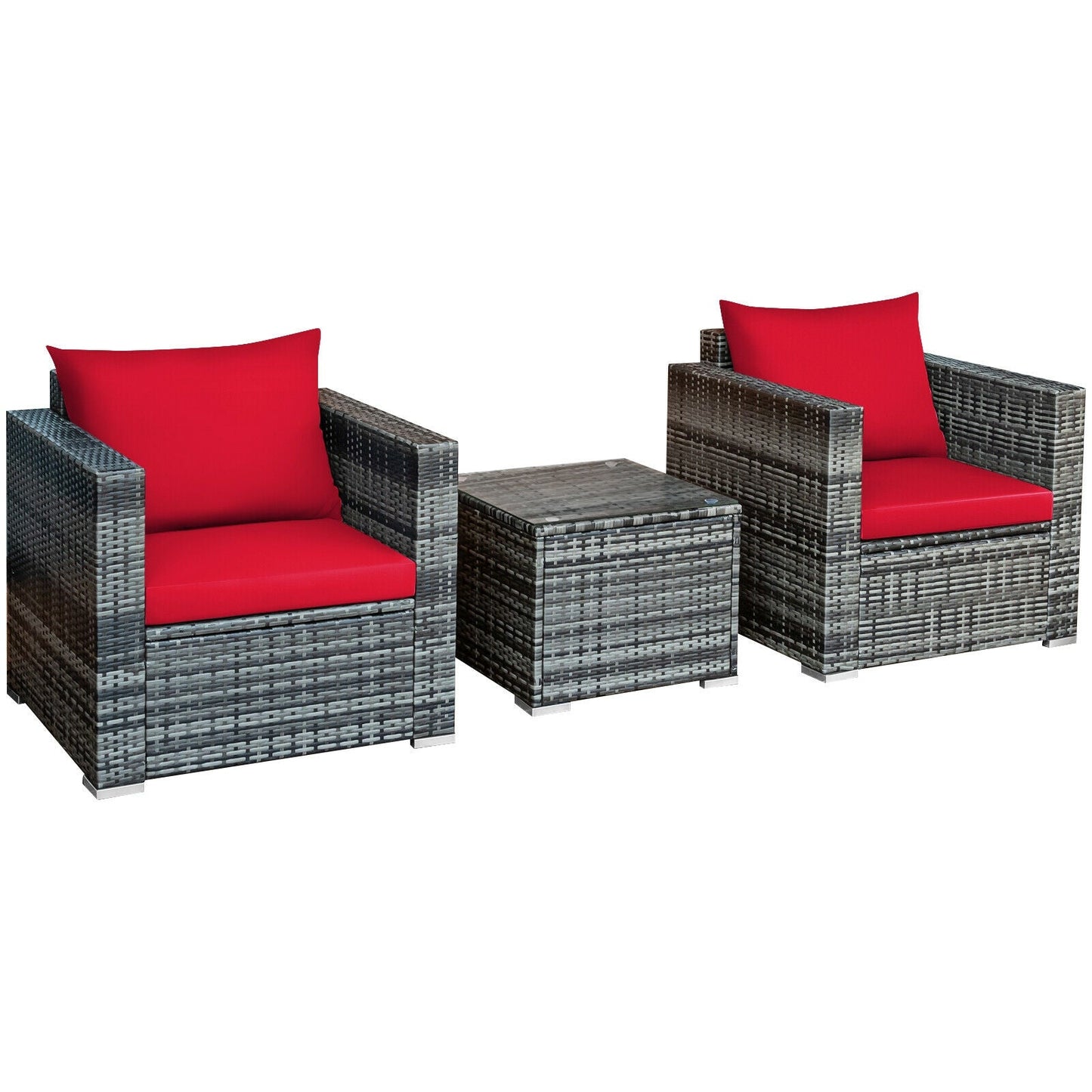 3 Pcs Patio Rattan Furniture Bistro Sofa Set with Cushioned-Gray