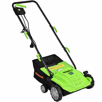 Escarificador eléctrico de 13 pulgadas y 12 amperios con bolsa recolectora y cuchillas extraíbles - Verde