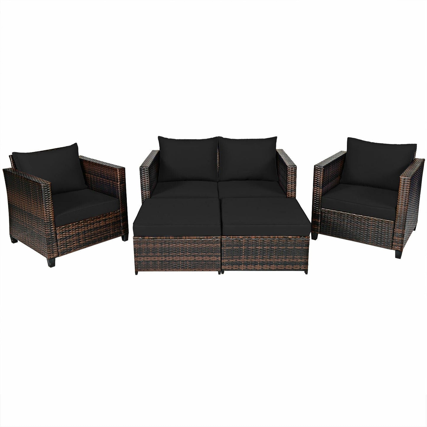 5 Pieces Patio Cushioned Rattan Furniture Set-White