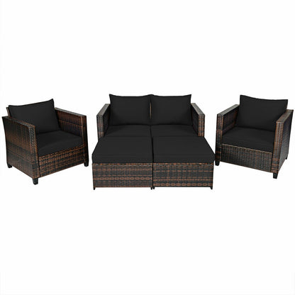 5 Pieces Patio Cushioned Rattan Furniture Set-White