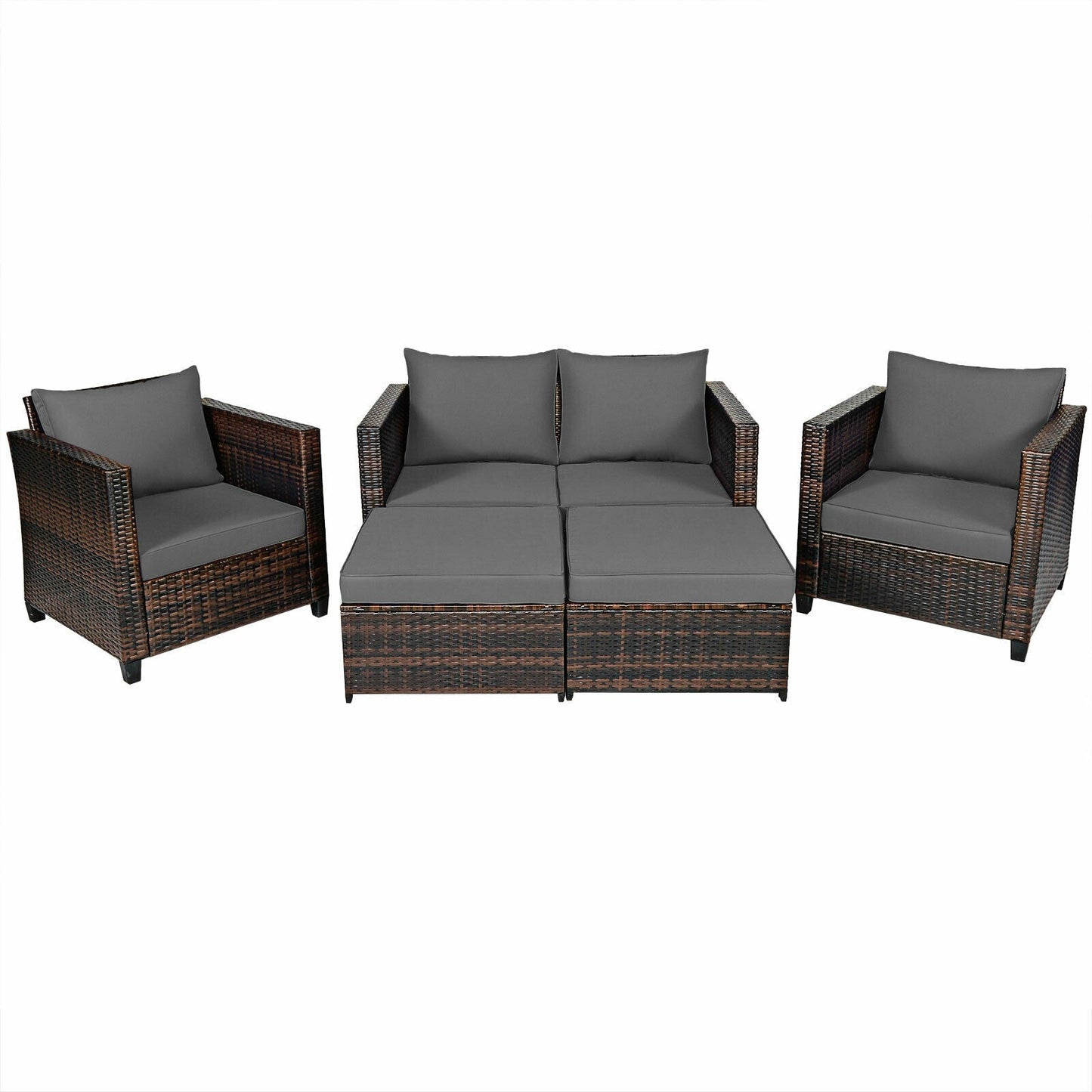 5 Pieces Patio Cushioned Rattan Furniture Set-White