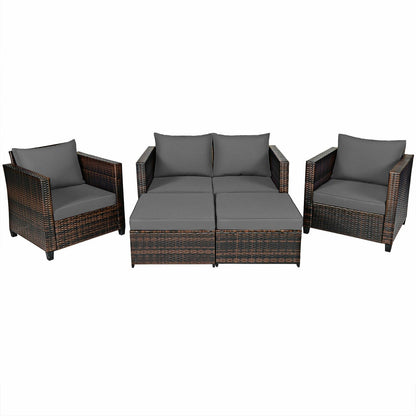 5 Pieces Patio Cushioned Rattan Furniture Set-White