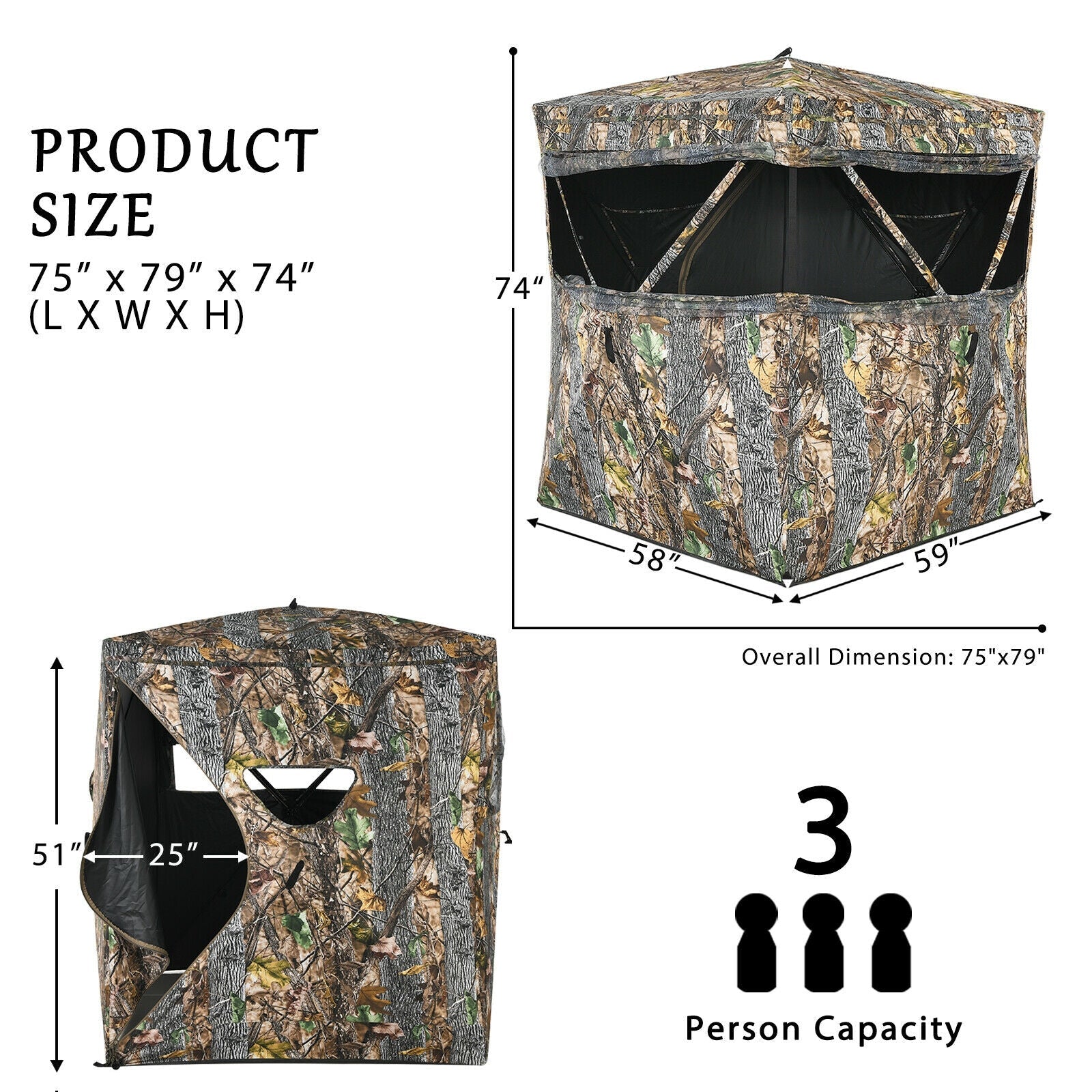 GemGear 3 Person Portable Surround View Tent camouflage hunting blind with slide mesh window on Tampa Home & Garden Store