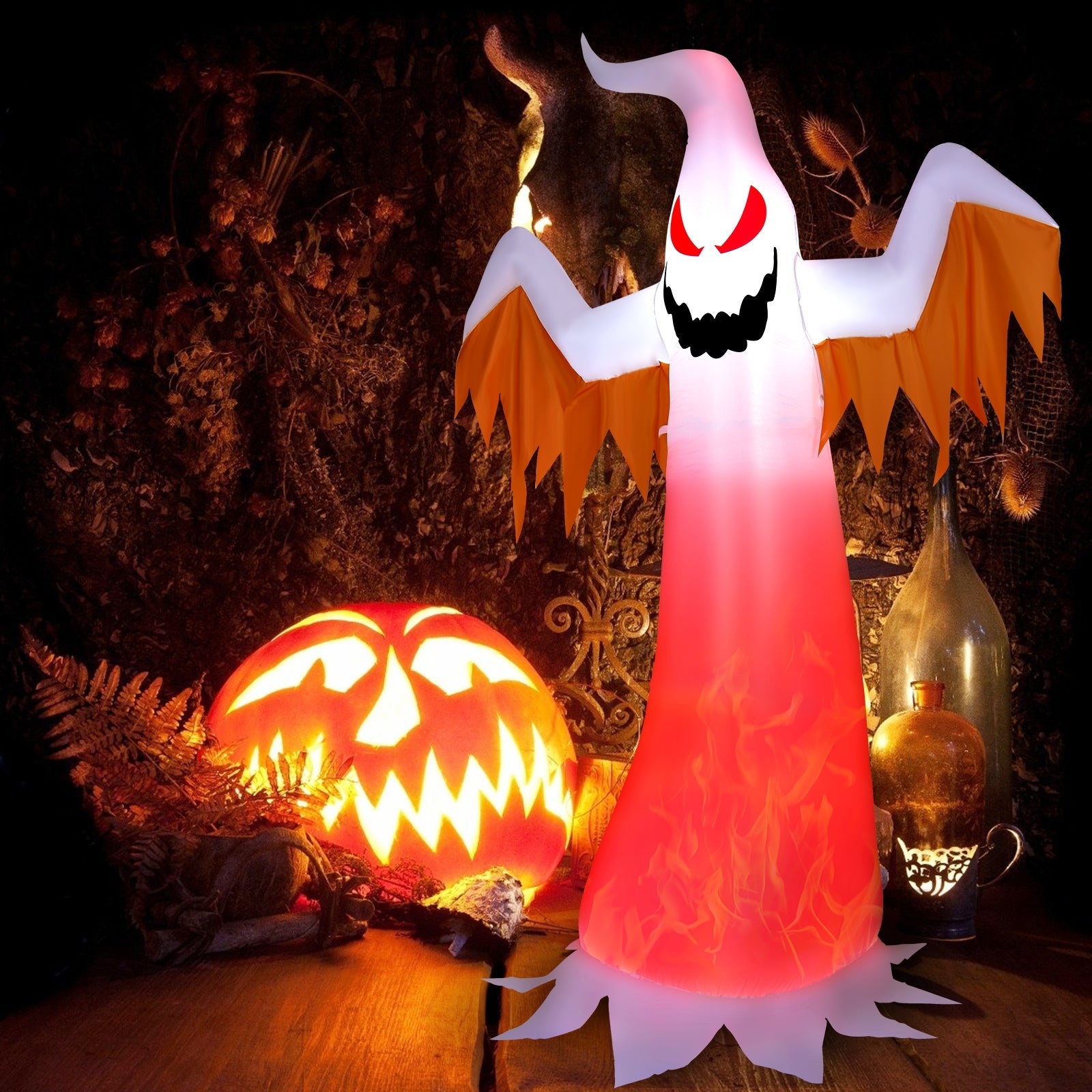 8 ft Halloween Inflatable Ghost with Rotatable LED Lights white orange wings DirectDeals on Tampa Home & Garden Store