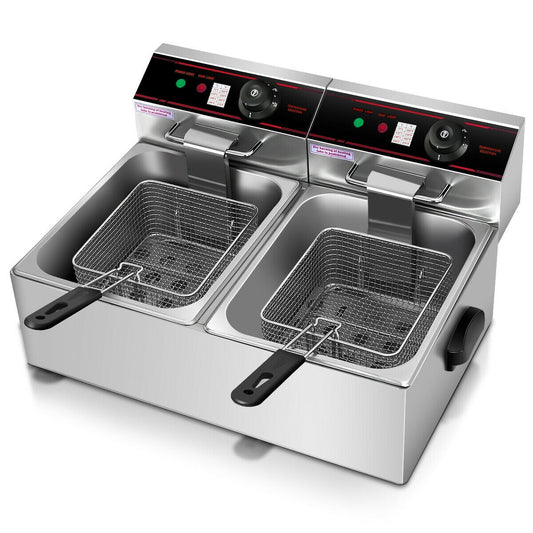 Freidora eléctrica de encimera con doble tanque de 3400 W