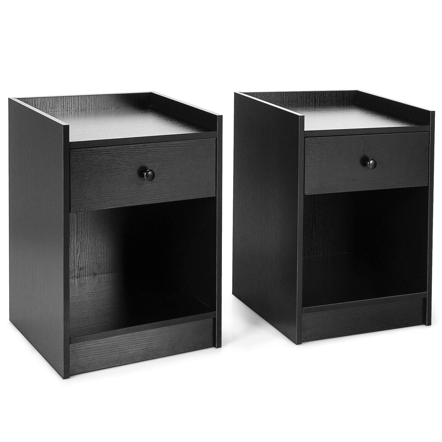 Juego de 2 mesitas de noche con cajón, mesa auxiliar con parte superior elevada - Blanco