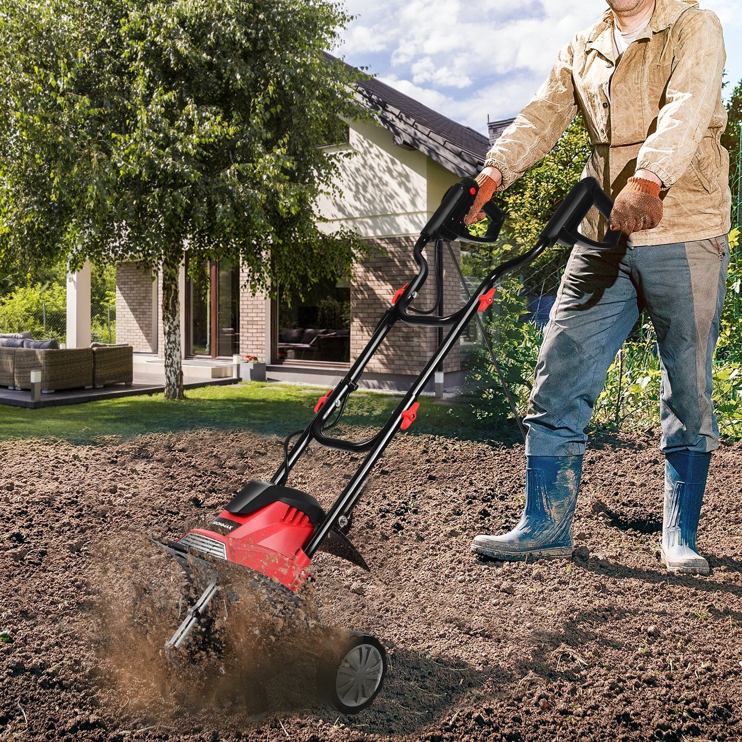 Cultivador y escarificador eléctrico con cable de 10 amperios y 14 pulgadas de profundidad de labranza de 9 pulgadas