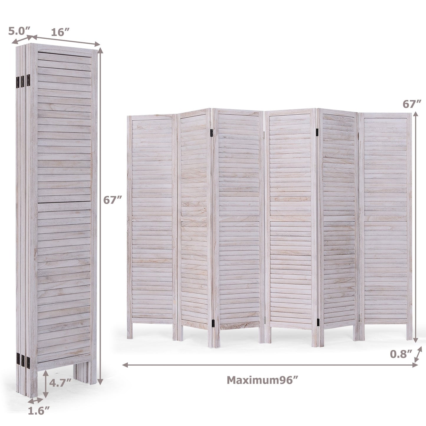 Pantalla divisoria de madera de 6 paneles estilo veneciano con lamas clásicas - Blanca