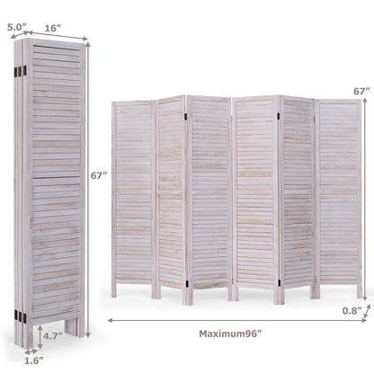 Pantalla divisoria de madera de 6 paneles estilo veneciano con lamas clásicas - Blanca