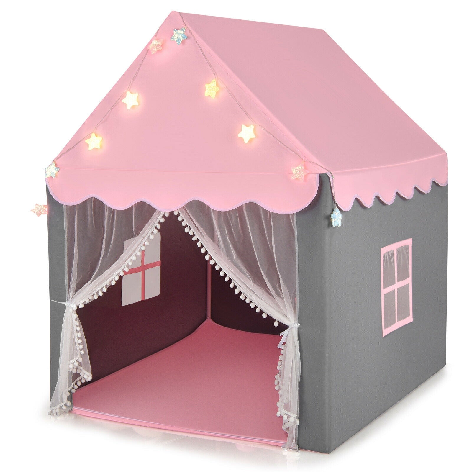 GemGear kids playhouse tent with pink roof grey walls star lights and sheer curtains on Tampa Home & Garden Store