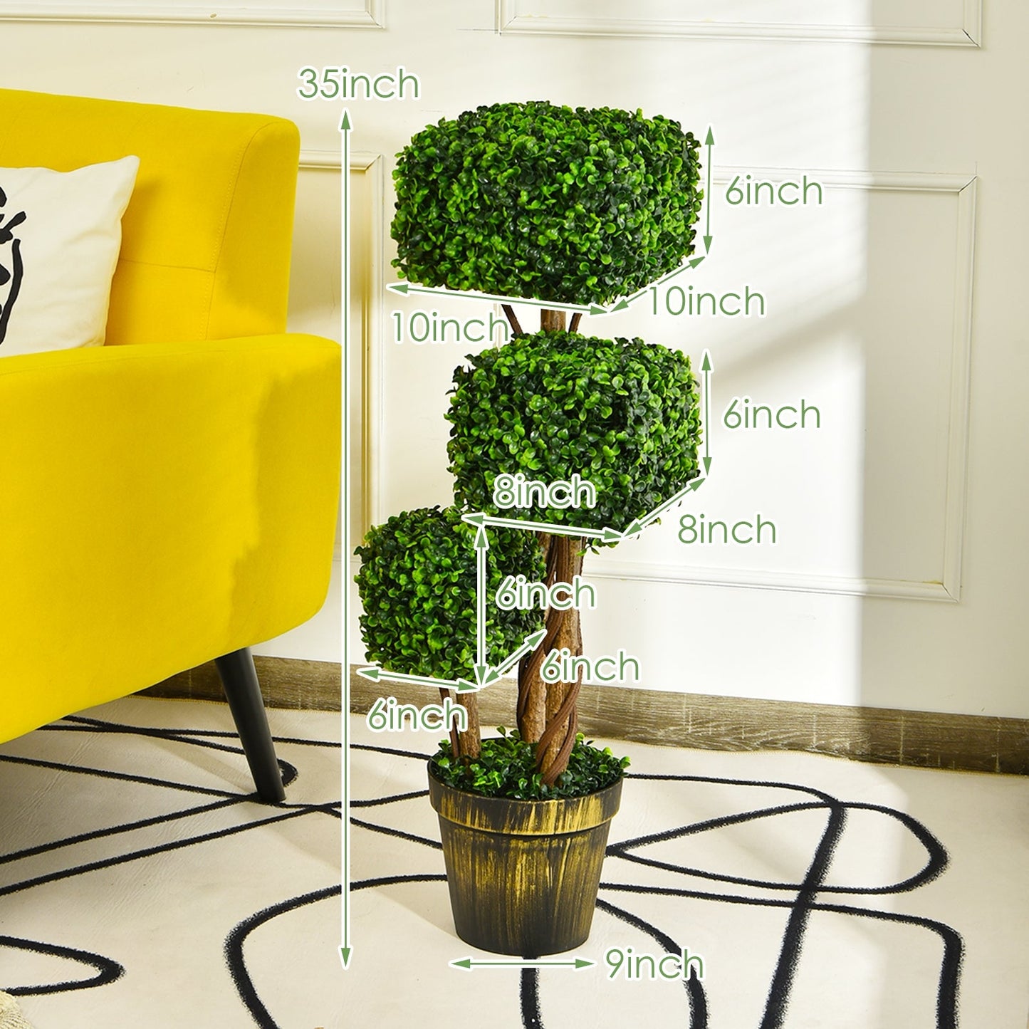 Árbol de boj artificial de 36 pulgadas con protección UV para interiores y exteriores