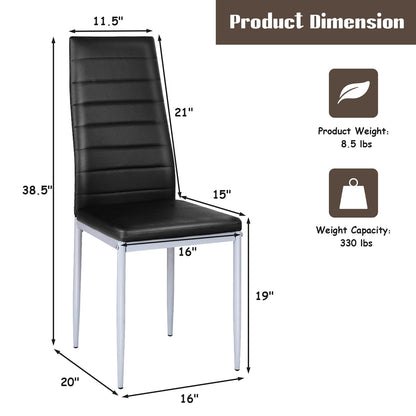 4 sillas laterales de comedor de cuero PVC de diseño elegante -Negro